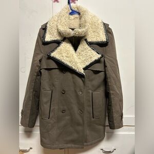 Rachel Cream and Brown Coat with Faux Fur